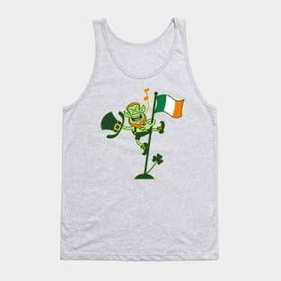 Saint Patrick's Day Leprechaun climbing an Irish flag pole and singing Tank Top
